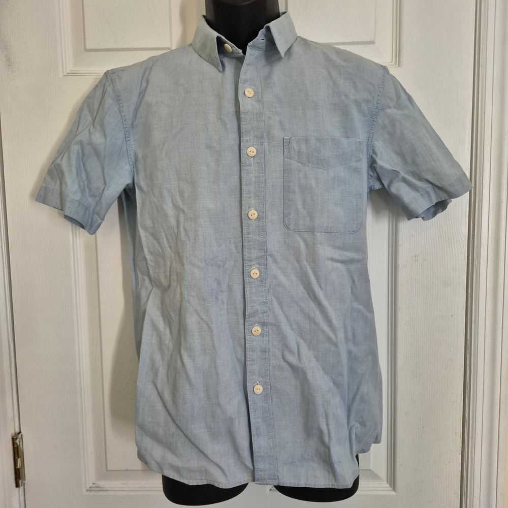 Buck Mason Mens Light Blue Cotton Chambray Short Sleeve Button Down Shirt XSmall